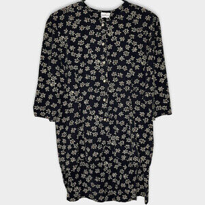 More Promises Womens Skirt Set 22W Black Floral Short Sleeve Rayon Vintage 90s